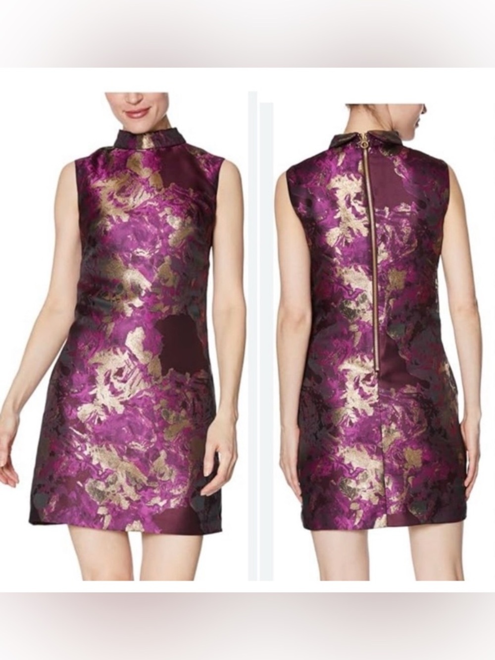 LAUNDRY METALLIC JACQUARD DRESS SIZE 6. WINE GOLD. MINI COCKTAIL PARTY DRESS